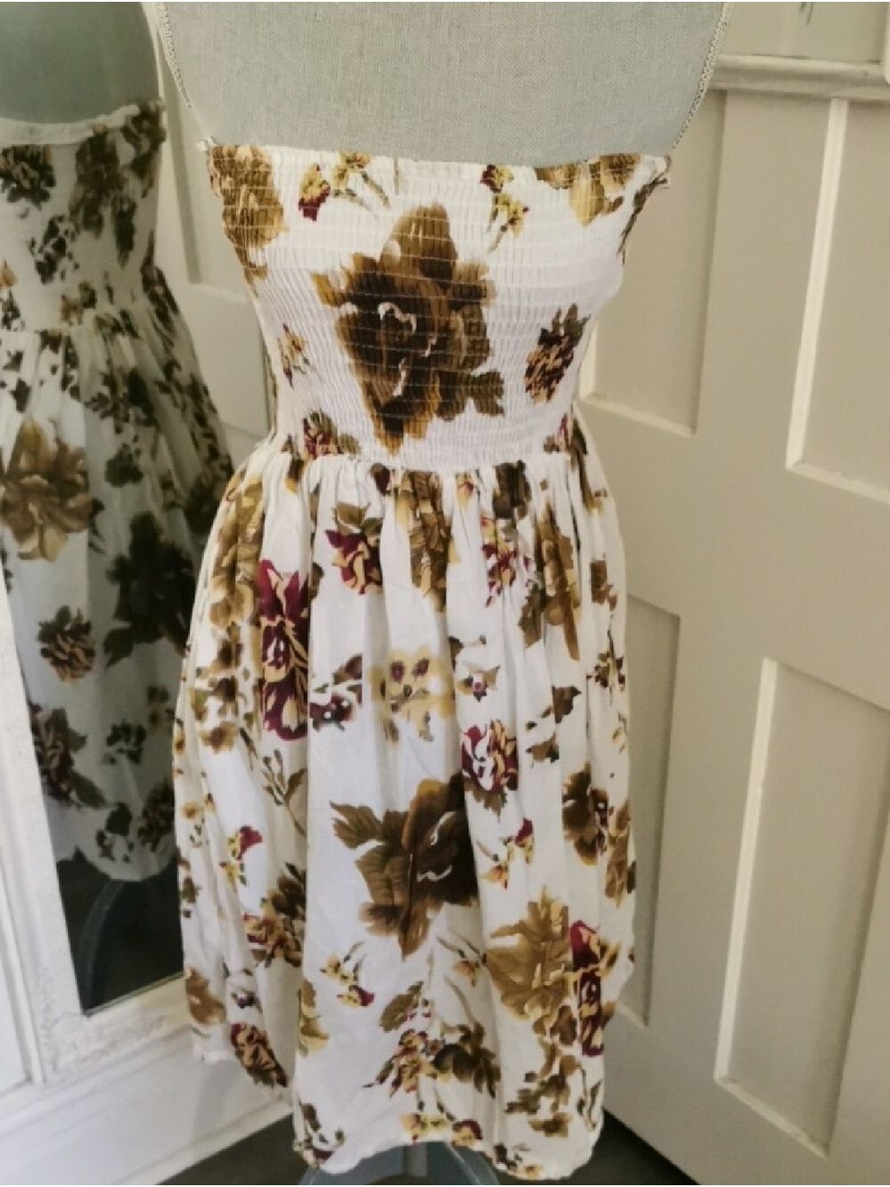 Cristinalove Strapless Floral Cottagecore  Boho Smocked Tube  Midi Dress. Size S
